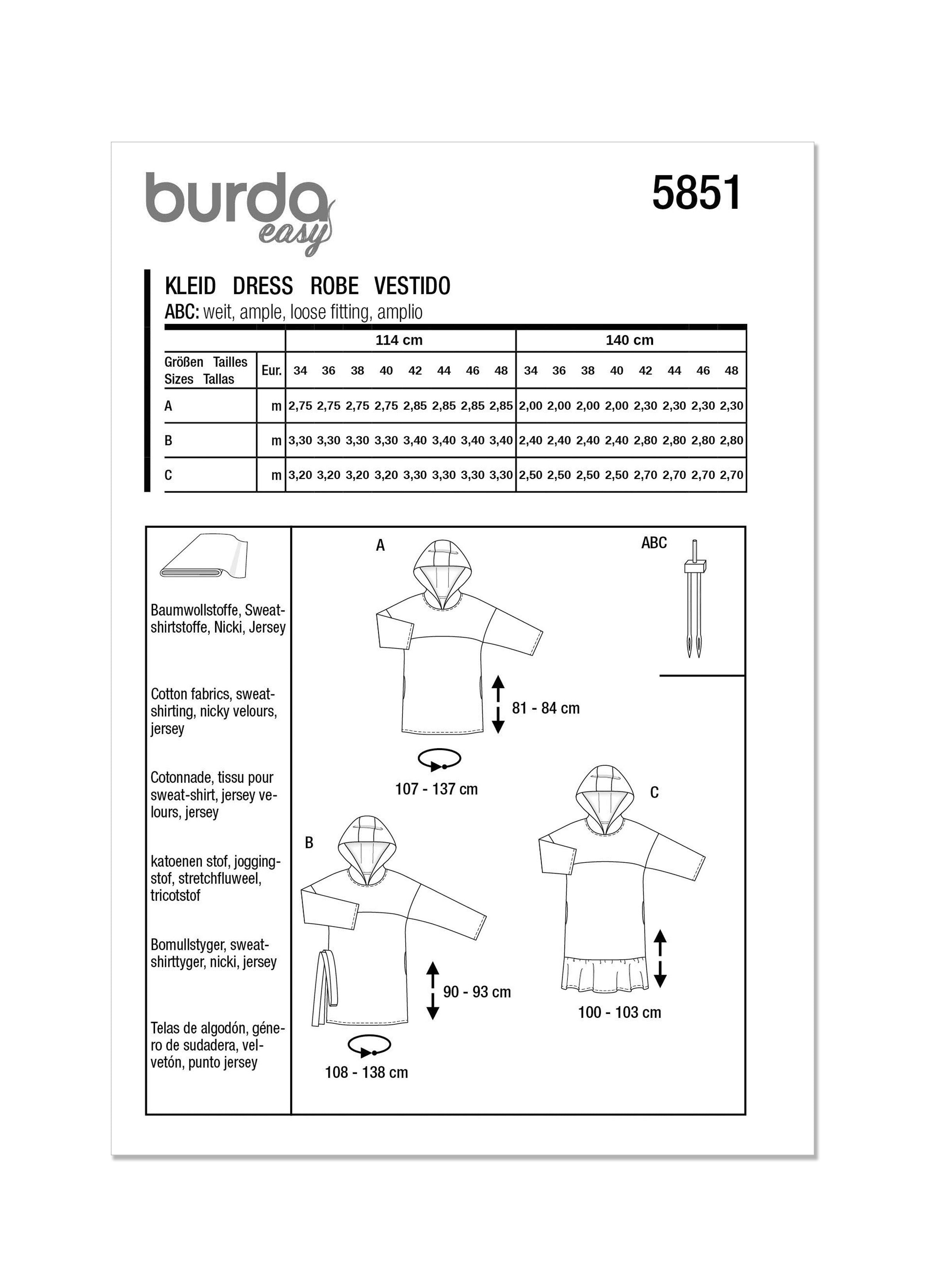 Burda Sewing Pattern 5851 Misses' Towel Dress from Jaycotts Sewing Supplies
