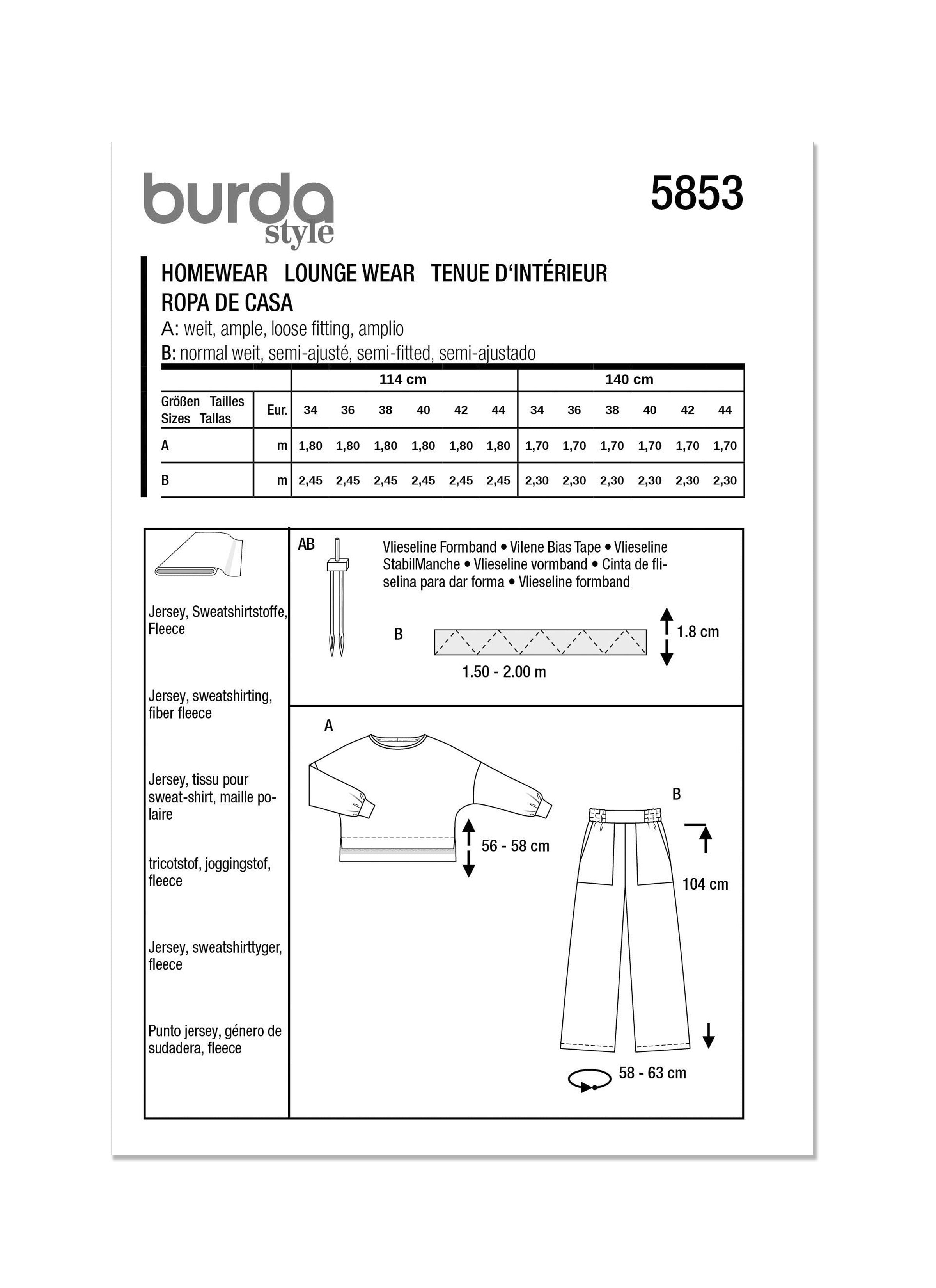 Burda Sewing Pattern 5853 Misses' Homewear from Jaycotts Sewing Supplies
