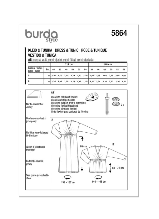 Burda Sewing Pattern 5864 Misses' Dress & Tunic Top from Jaycotts Sewing Supplies