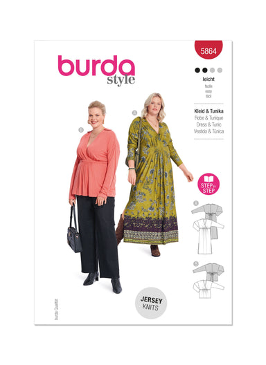 Burda Sewing Pattern 5864 Misses' Dress & Tunic Top from Jaycotts Sewing Supplies
