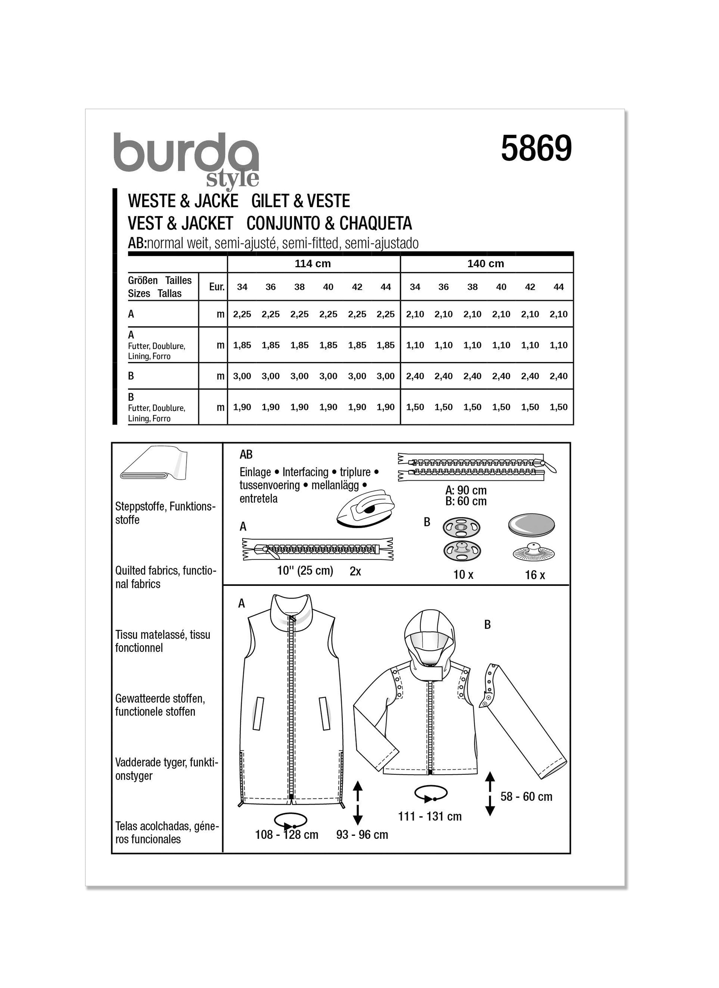 Burda Sewing Pattern 5869 Misses' Gilet and Jacket from Jaycotts Sewing Supplies