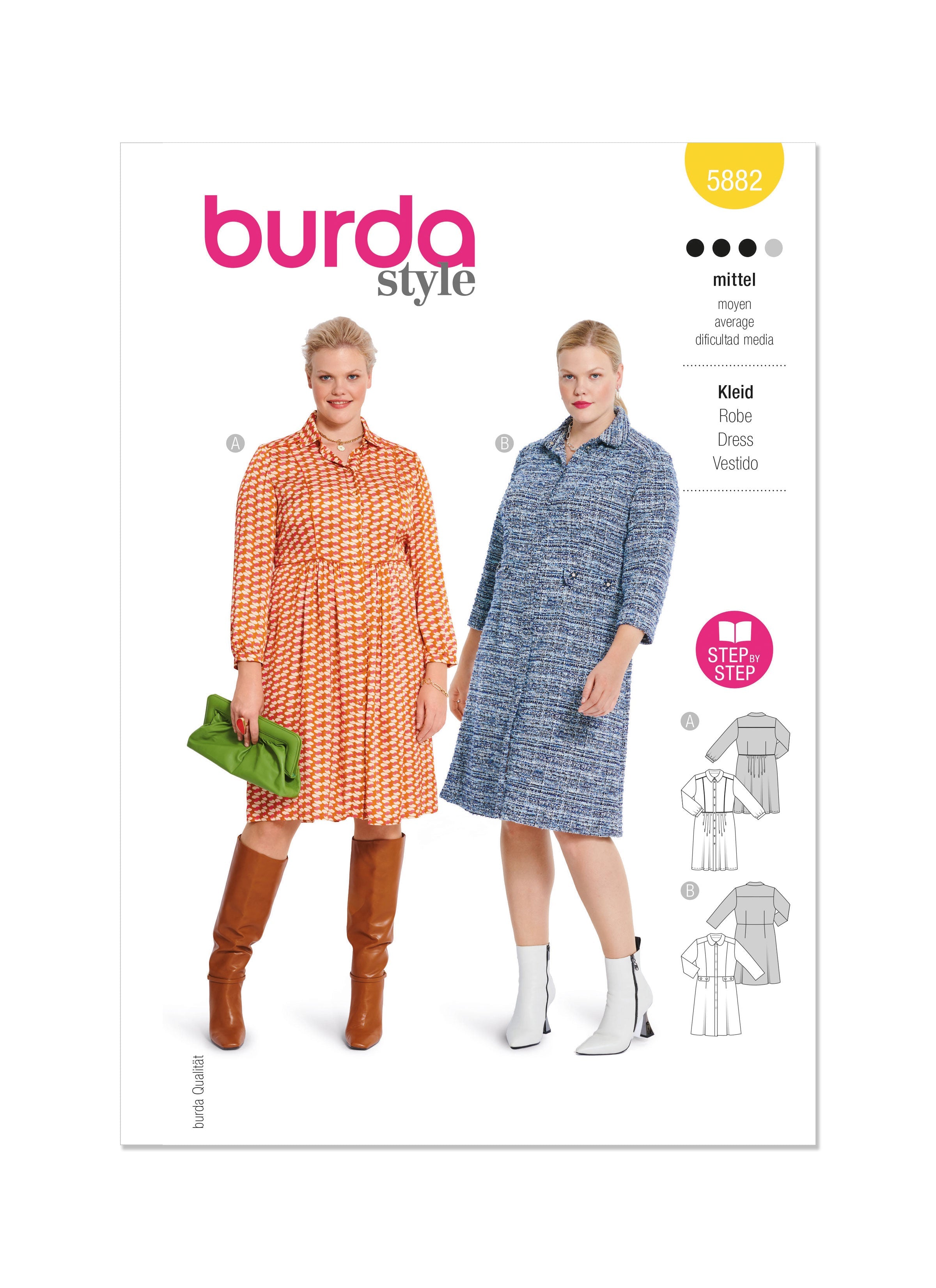 Burda Sewing Pattern 5882 Misses' Dress from Jaycotts Sewing Supplies