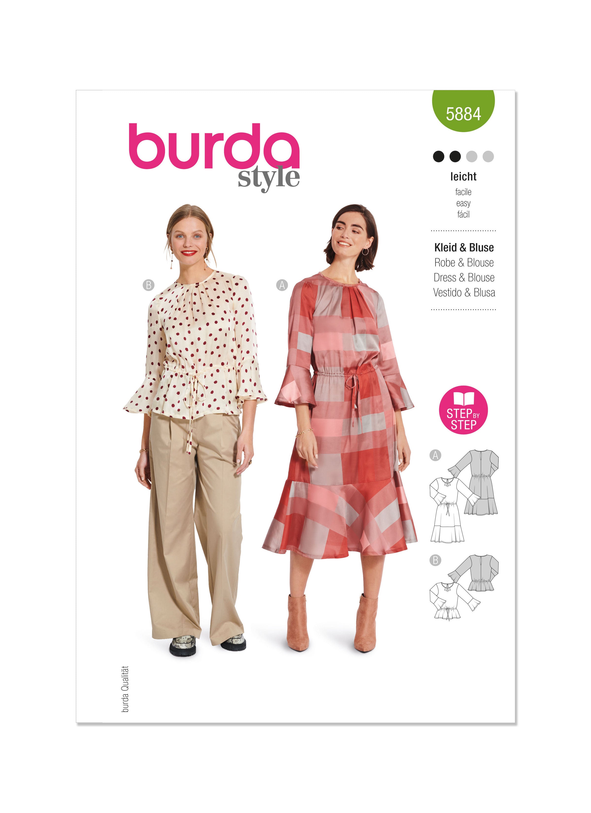 Burda Sewing Pattern 5884 Misses' Blouse and Dress from Jaycotts Sewing Supplies
