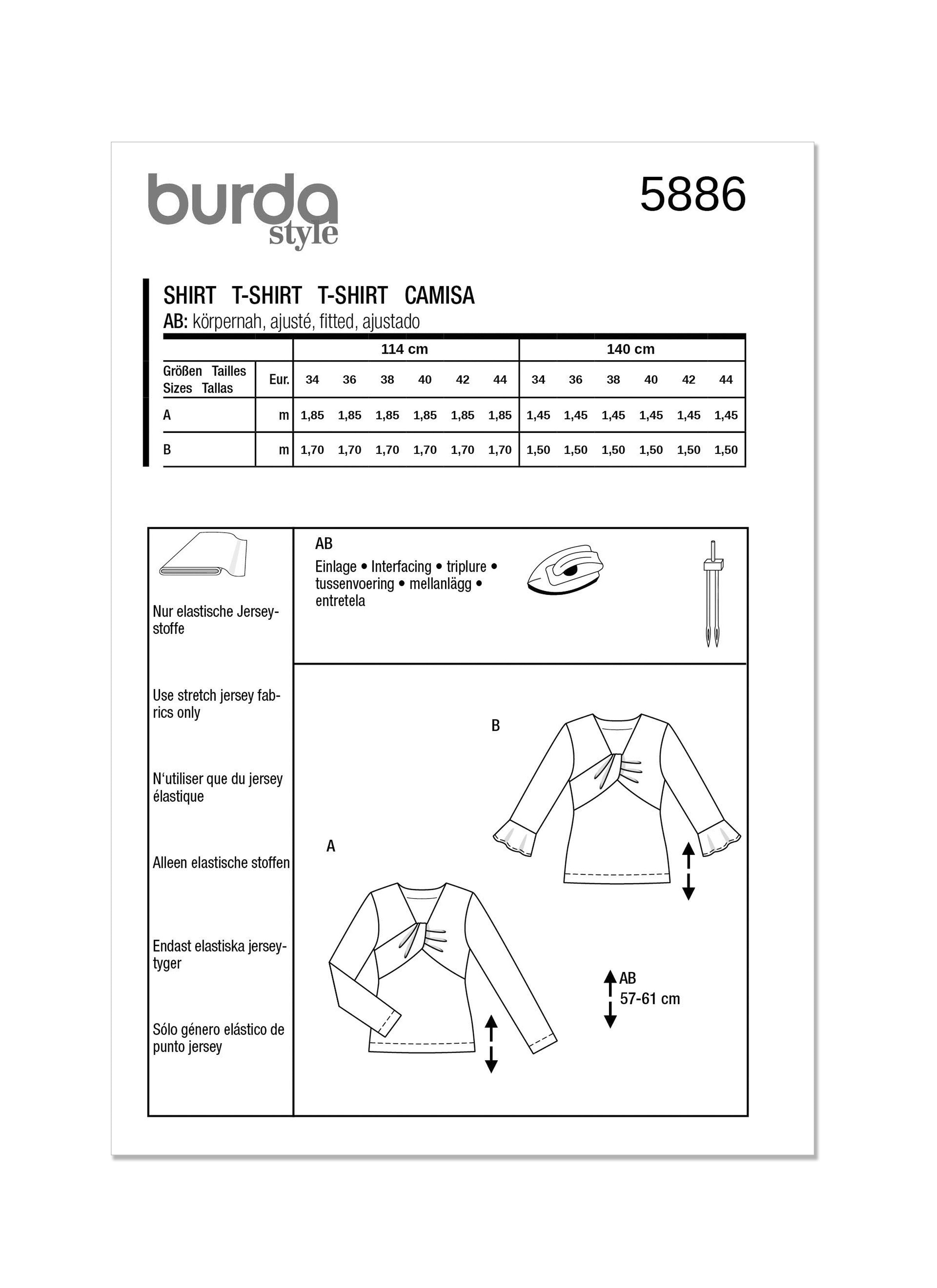 Burda Sewing Pattern 5886 Misses' Top from Jaycotts Sewing Supplies