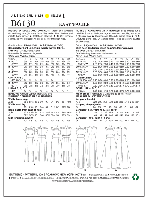 Butterick 6130 Misses' Dress and Jumpsuit Pattern | Easy sewing pattern from Jaycotts Sewing Supplies