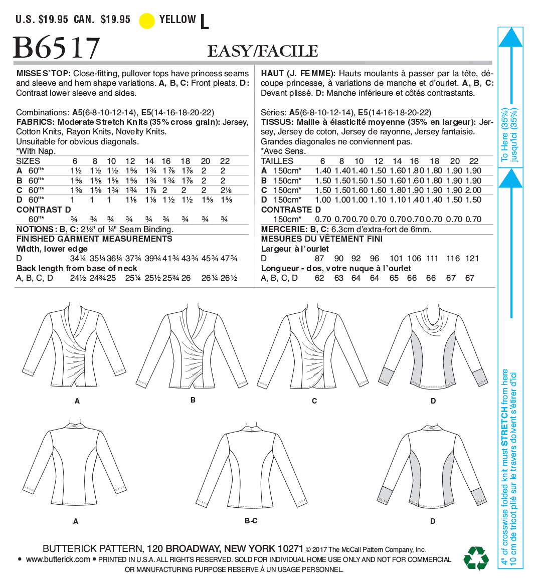 Butterick 6517 Misses' Top with options from Jaycotts Sewing Supplies