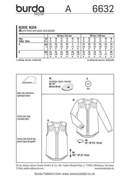 Burda 6632 Misses' Blouse Sewing Pattern from Jaycotts Sewing Supplies