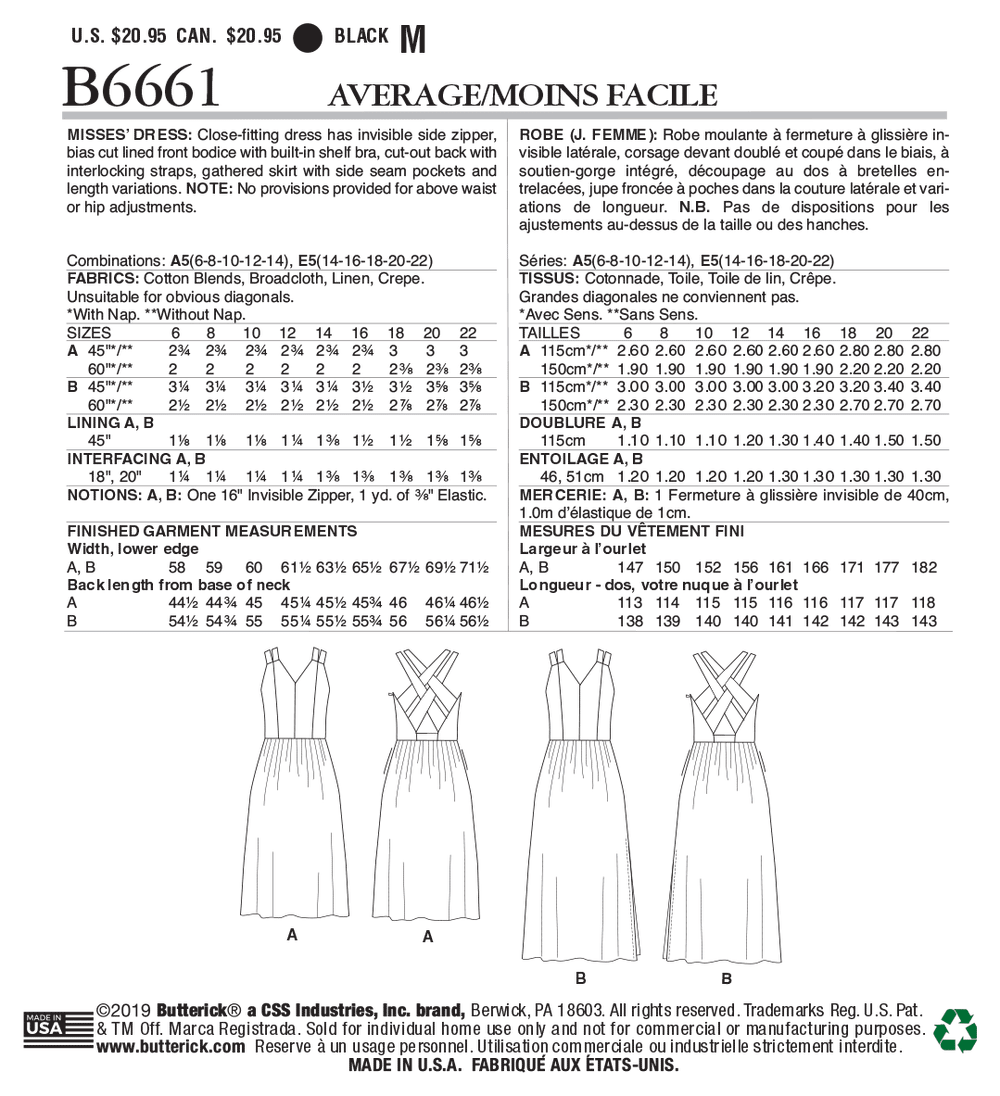 Butterick 6661 Sleeveless Dress Pattern from Jaycotts Sewing Supplies