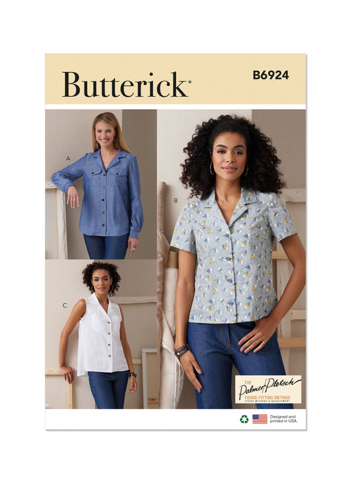 Butterick Sewing Pattern B6924 Misses' Shirts By Palmer/Pletsch from Jaycotts Sewing Supplies