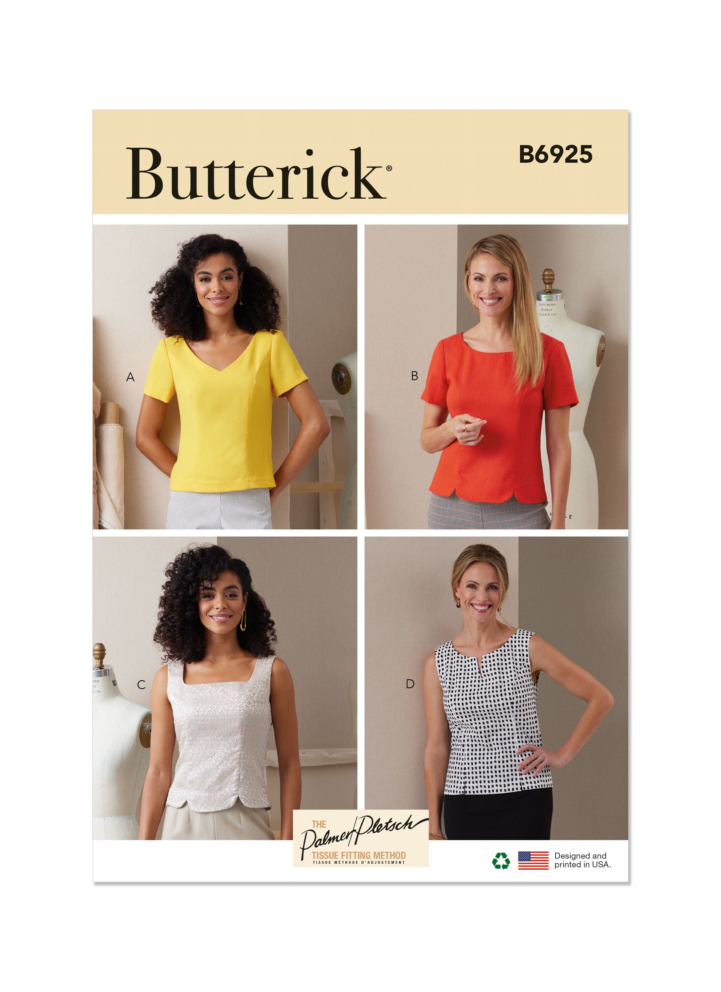 Butterick Sewing Pattern B6925 Misses' Tops By Palmer/Pletsch from Jaycotts Sewing Supplies
