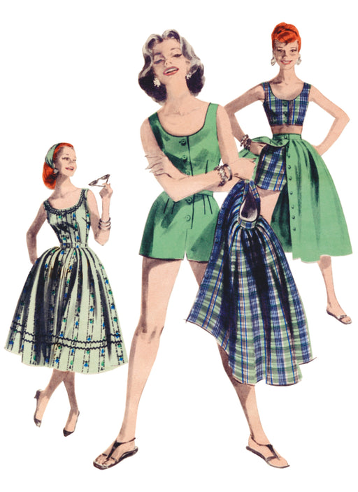 Butterick sewing pattern 6939 Playsuit, Midriff Blouse, Shorts and Skirt from Jaycotts Sewing Supplies