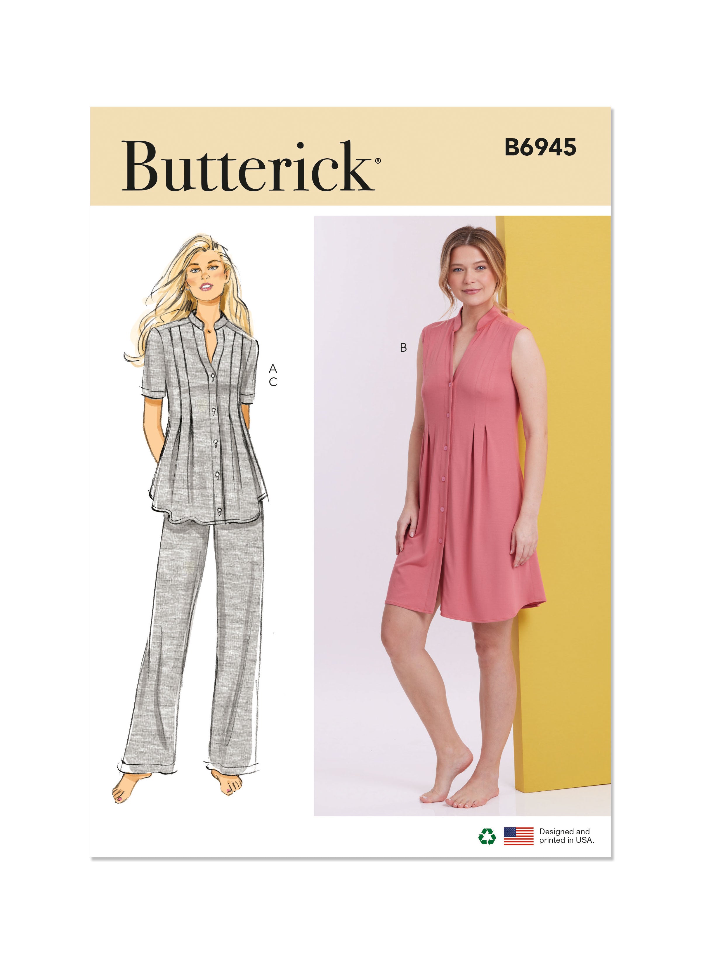 Butterick 6945 sewing pattern Knit Lounge Top, Dress and Pants ...