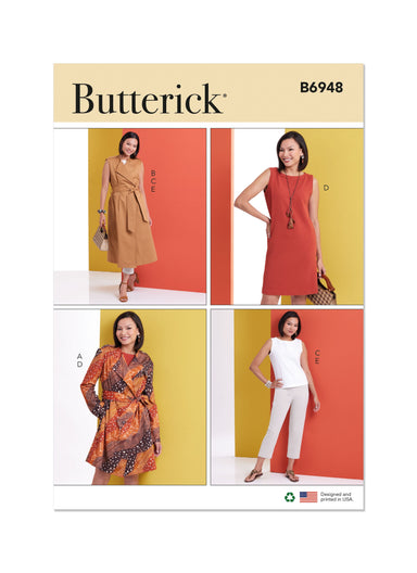 Butterick sewing pattern 6948 Jacket and Vest with Belt, Top, Dress and Pant from Jaycotts Sewing Supplies