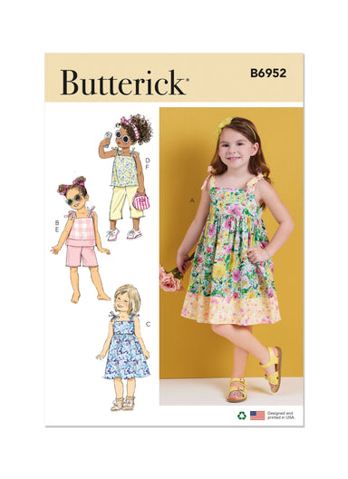 Butterick sewing pattern 6952 Children's Dresses, Tops, Shorts and Pants from Jaycotts Sewing Supplies