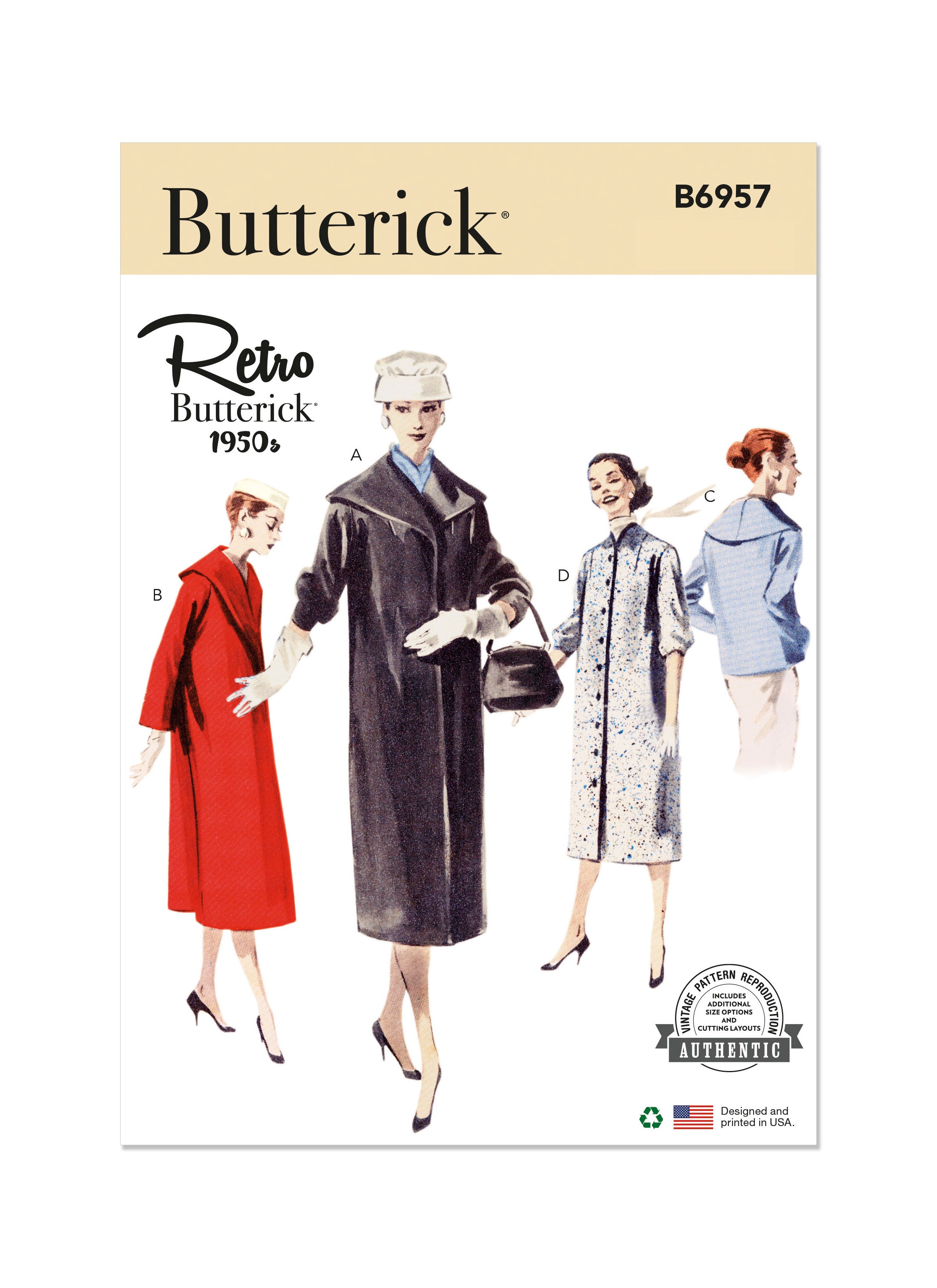 Butterick sewing pattern 6957 Coats from Jaycotts Sewing Supplies