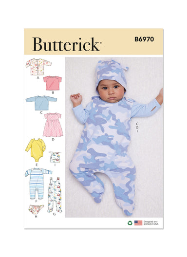 Butterick sewing pattern 6970 Infants' Jacket, Tops, Dress, Rompers from Jaycotts Sewing Supplies