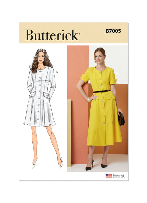 Butterick sewing pattern B7005 Misses' / Miss Petite Button Front Dress from Jaycotts Sewing Supplies