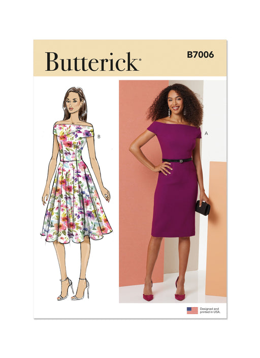 Butterick sewing pattern B7006 Off the shoulder Dresses from Jaycotts Sewing Supplies