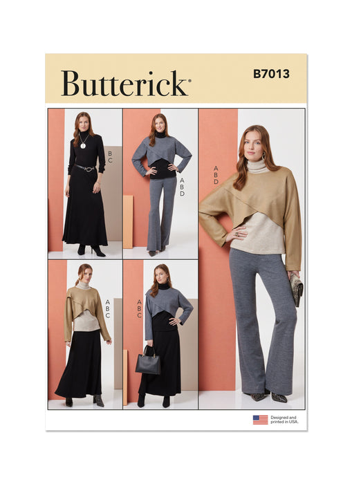 Butterick sewing pattern B7013 Misses' Knit Tops, Skirt, and Pants from Jaycotts Sewing Supplies