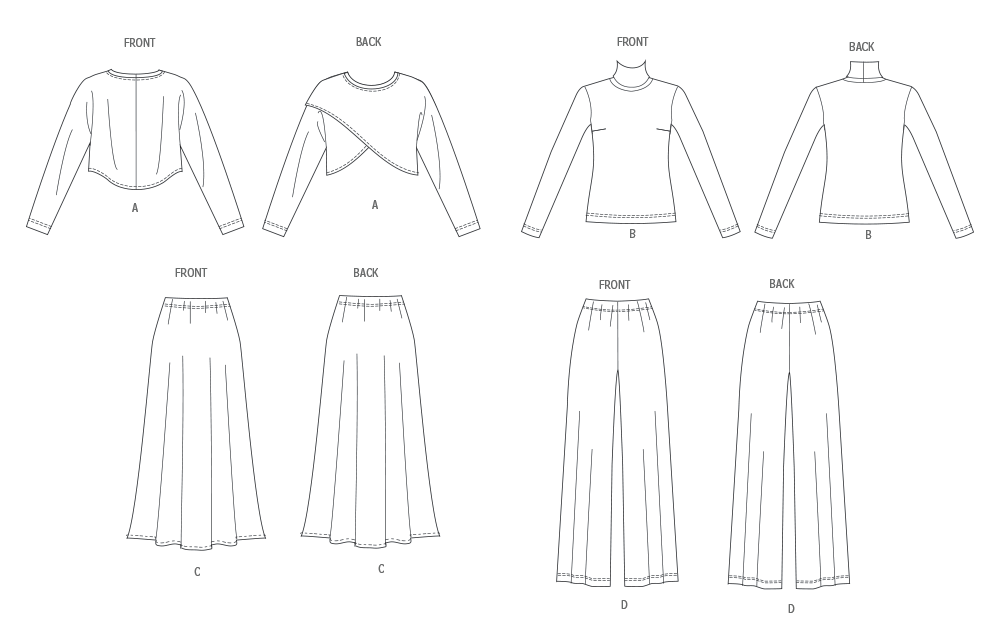 Butterick sewing pattern B7013 Misses' Knit Tops, Skirt, and Pants from Jaycotts Sewing Supplies