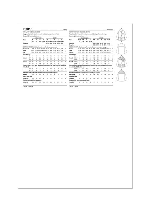 Butterick sewing pattern B7016 Girls', Boys' and Adults' Jackets from Jaycotts Sewing Supplies