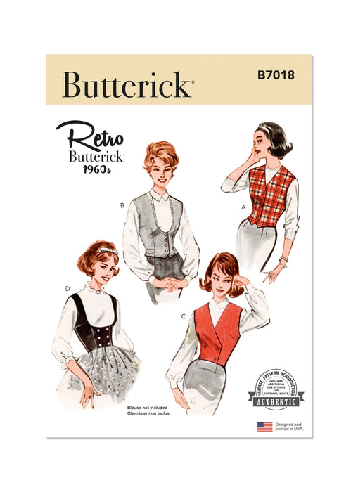 Butterick sewing pattern B7018 Misses' 60's Waistcoat in Four Styles from Jaycotts Sewing Supplies