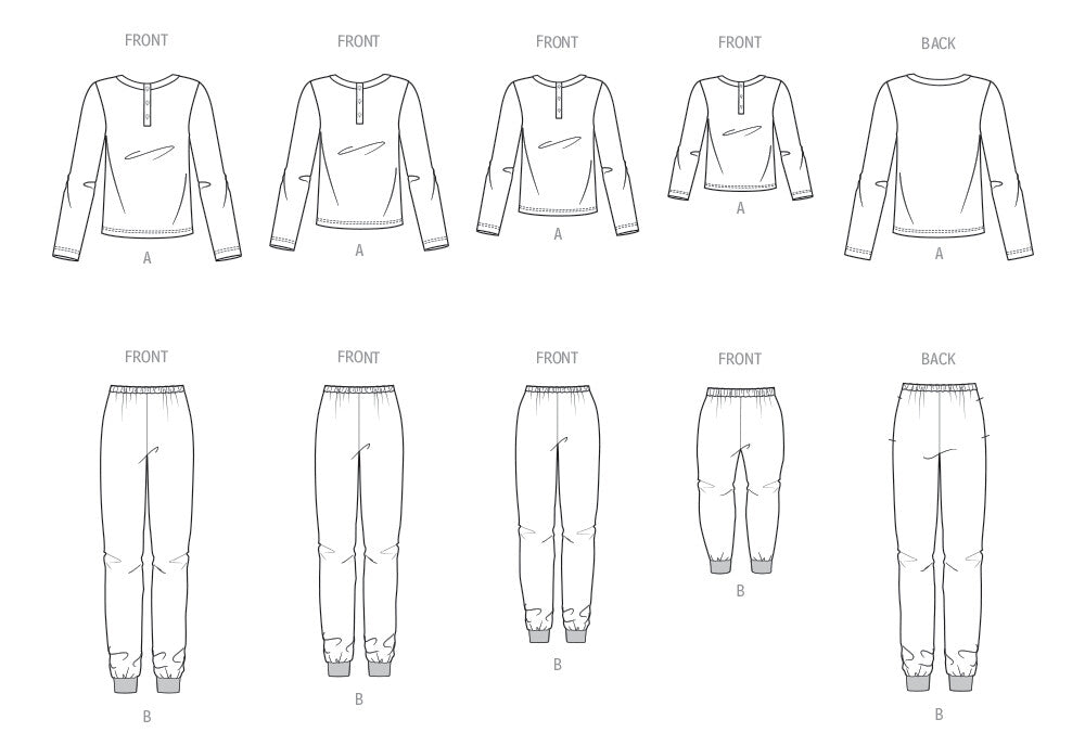 Butterick sewing pattern 7065 Girl's and Boy's and Adult Knit Tops and Joggers from Jaycotts Sewing Supplies
