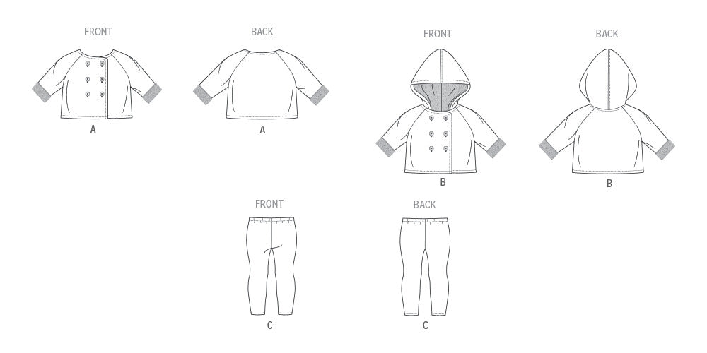 Butterick sewing pattern 7066 Babies Knit Coat with and without Hood and Leggings from Jaycotts Sewing Supplies