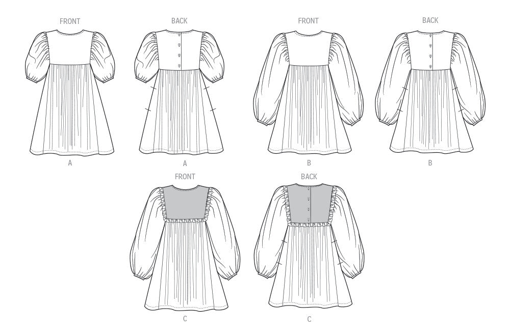 Butterick sewing pattern 7069 Children's Gathered Dress with Sleeve Variations from Jaycotts Sewing Supplies