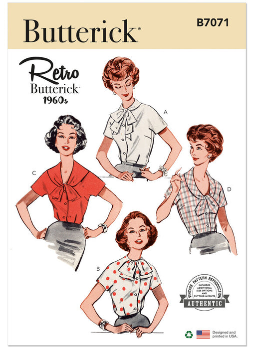 Butterick sewing pattern 7071 Misses' Blouse with Four Necklines from Jaycotts Sewing Supplies