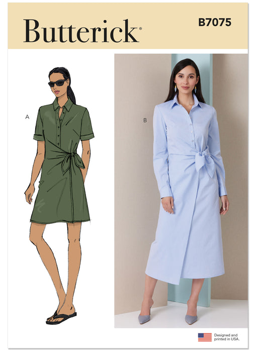 Butterick sewing pattern 7075 Misses' Wrap Front Shirtdress in Two Lengths from Jaycotts Sewing Supplies