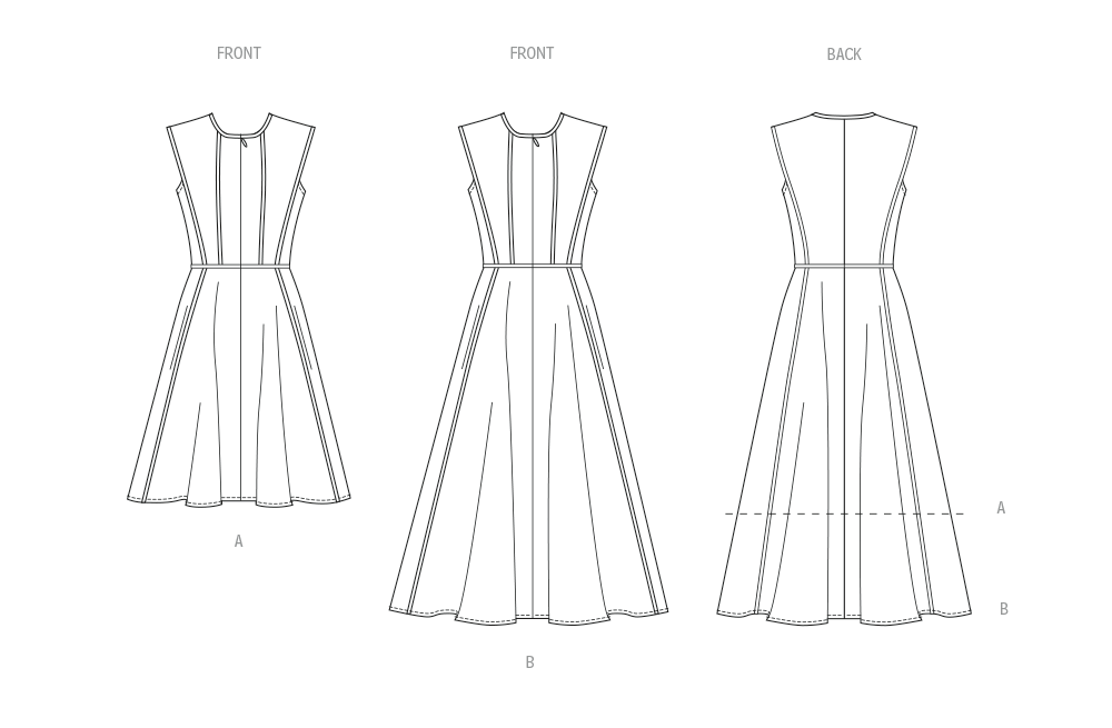 Butterick sewing pattern 7076 Misses' and Women's Fit and Flare Dress in Two Lengths from Jaycotts Sewing Supplies