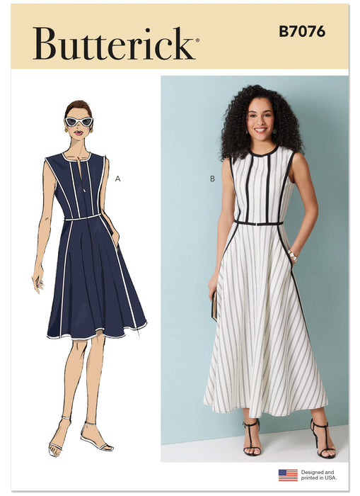 Butterick sewing pattern 7076 Misses' and Women's Fit and Flare Dress in Two Lengths from Jaycotts Sewing Supplies