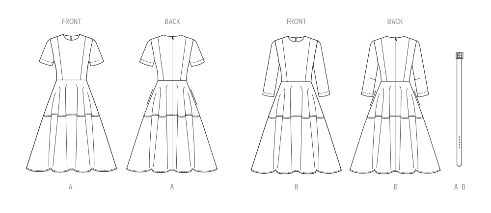 Butterick sewing pattern 7077 Fit and Flare Dress with Belt from Jaycotts Sewing Supplies