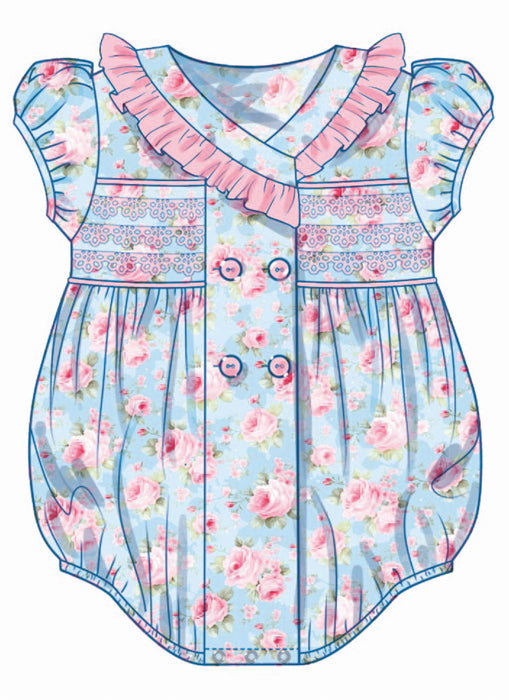 Butterick sewing pattern 7085 Babies' Romper and Bonnet in sizes S-M-L from Jaycotts Sewing Supplies