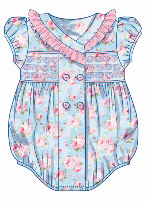 Butterick sewing pattern 7085 Babies' Romper and Bonnet in sizes S-M-L from Jaycotts Sewing Supplies