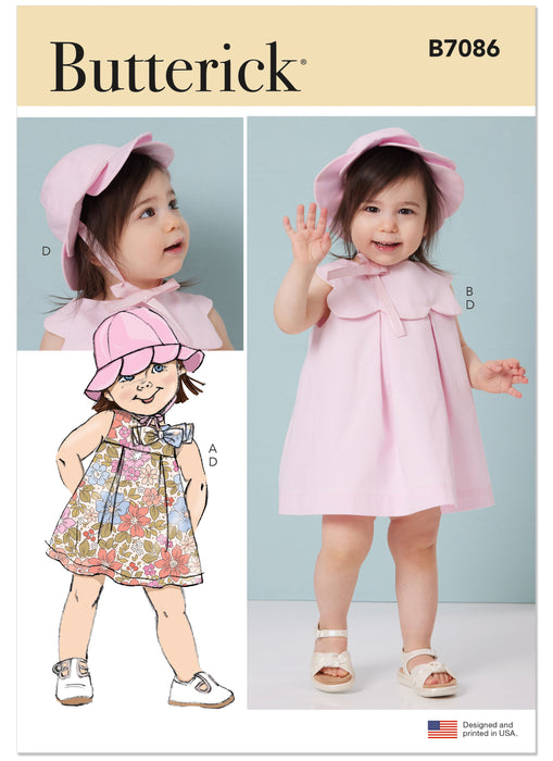 Butterick sewing pattern 7086 Toddlers' Dresses, Panties and Hat from Jaycotts Sewing Supplies