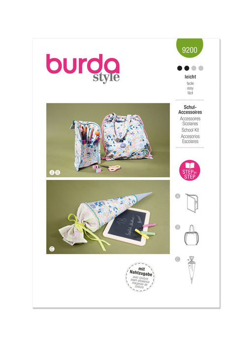 Burda style sewing Pattern 9200 School Accessories from Jaycotts Sewing Supplies