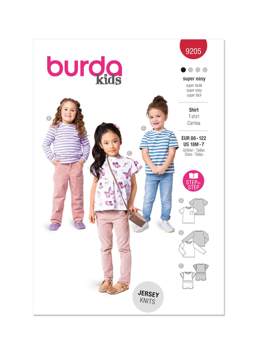 Burda style sewing pattern 9205 Toddlers' T-Shirt from Jaycotts Sewing Supplies