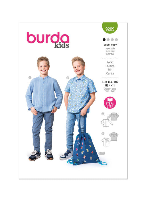 Burda style sewing pattern 9209 Boy's Shirt from Jaycotts Sewing Supplies