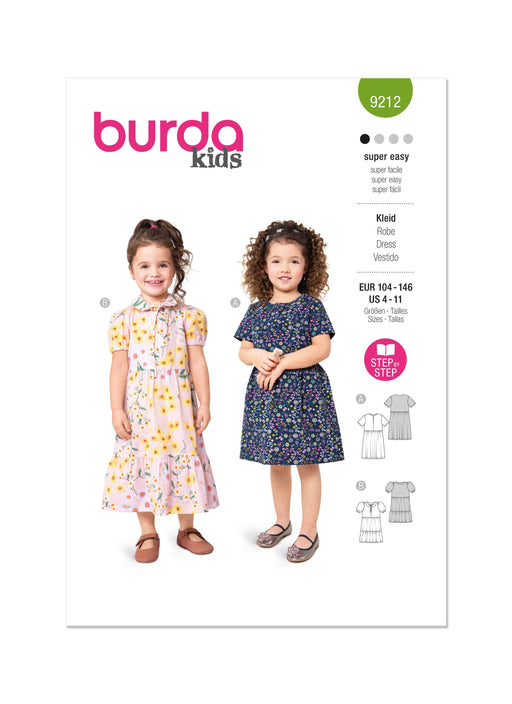 Burda style sewing pattern 9212 Girl's Dress from Jaycotts Sewing Supplies