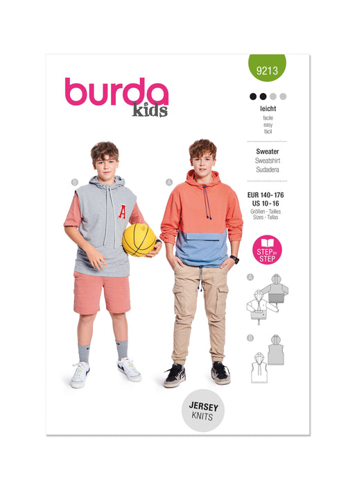 Burda style sewing pattern 9213 | Boy's Sweatshirt from Jaycotts Sewing Supplies