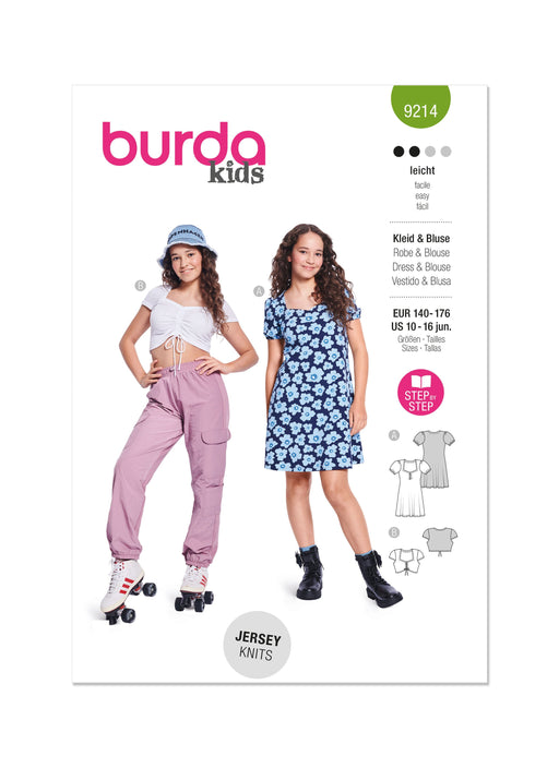 Burda style sewing pattern 9214 Dress and Shirt from Jaycotts Sewing Supplies