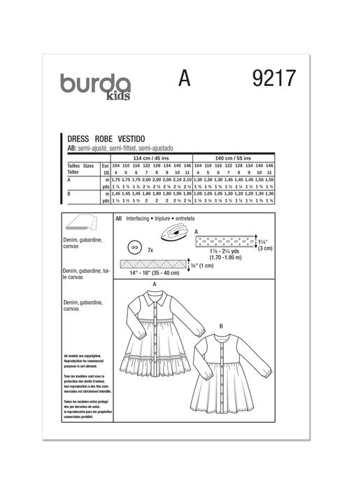 Burda Style Pattern 9217 Children's Dresses from Jaycotts Sewing Supplies