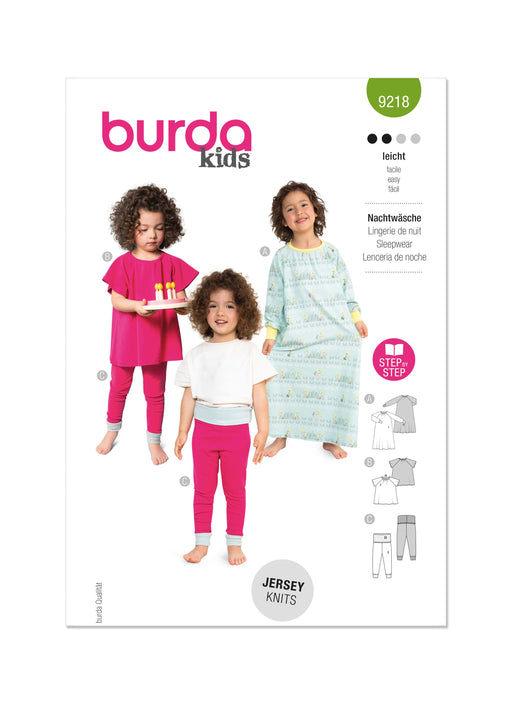 Burda Style Pattern 9218 Children's Sleepwear from Jaycotts Sewing Supplies