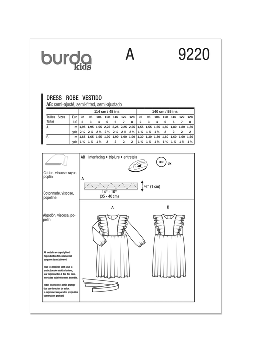 Burda Style Pattern 9220 Children's Dress from Jaycotts Sewing Supplies