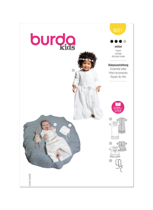 Burda Style Pattern 9221 Babies Christening Dresses from Jaycotts Sewing Supplies