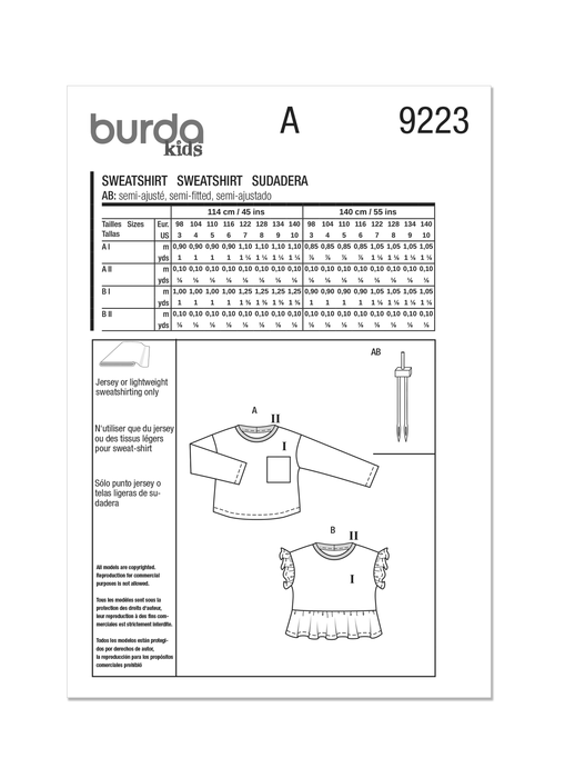 Burda Style Pattern 9223 Children's Top from Jaycotts Sewing Supplies