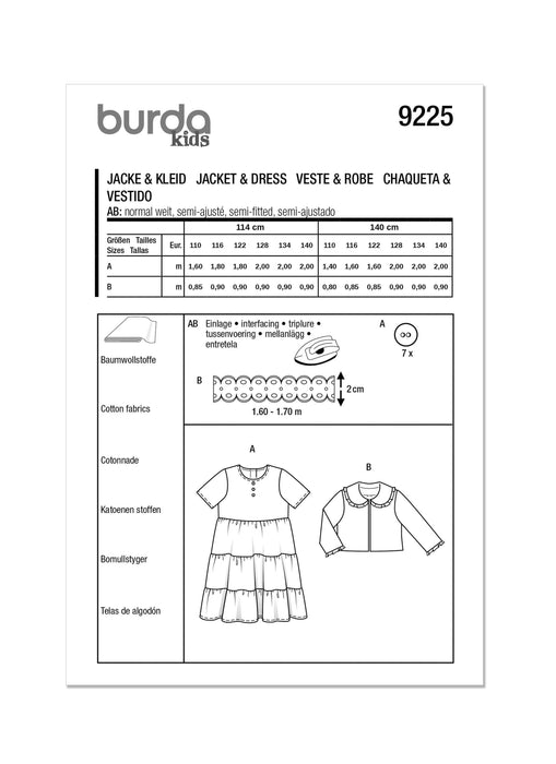 Burda Style Pattern 9225 Girls Jacket and Dress from Jaycotts Sewing Supplies