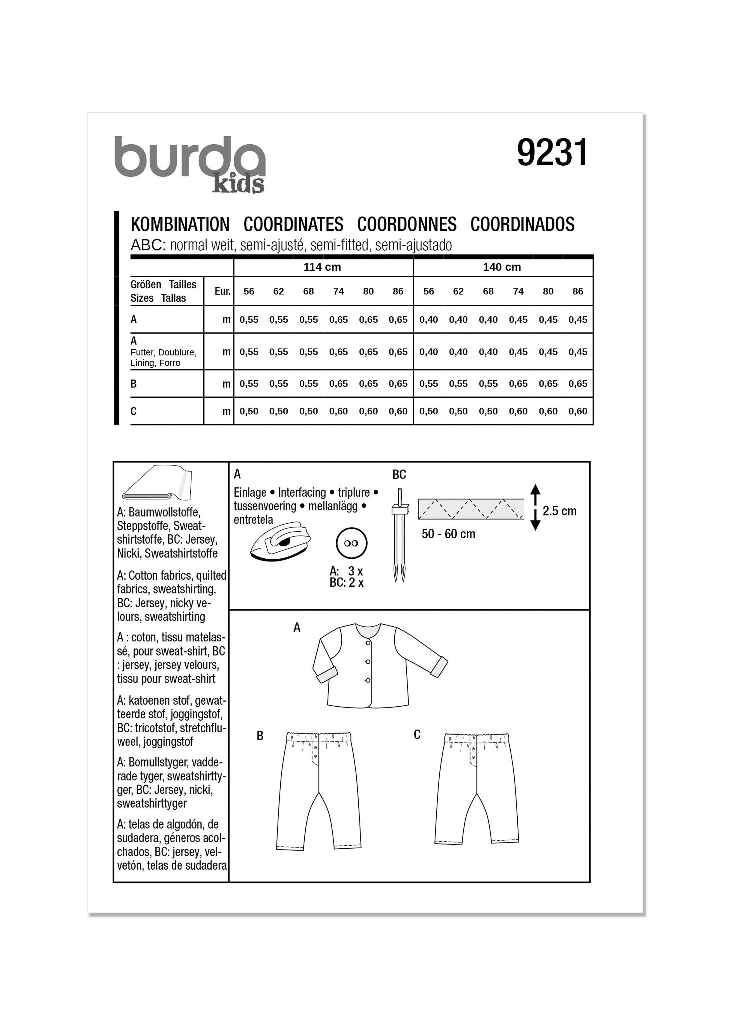 Burda Sewing Pattern 9231 Babies' Coordinates from Jaycotts Sewing Supplies